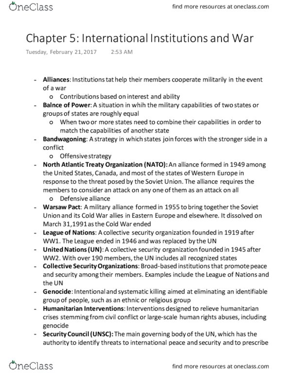 POLSCI 160 Chapter Notes - Chapter Chapter 5 Vocab : Nato, Warsaw Pact, Bandwagoning thumbnail